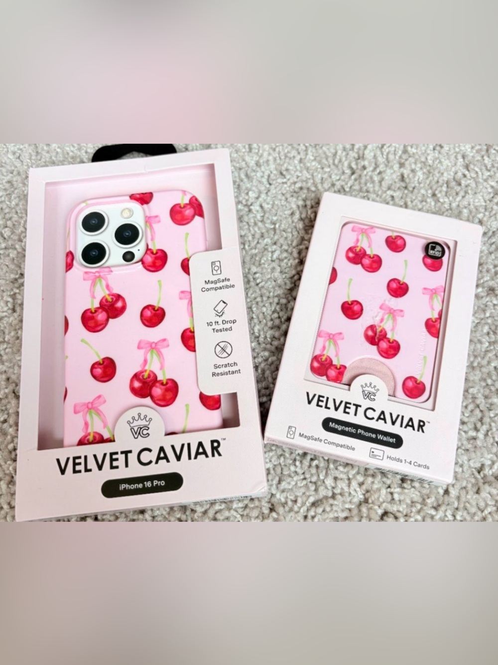 Velvet Caviar Cherry iPhone 16 Pro Case & Magnetic Wallet Bundle NWT